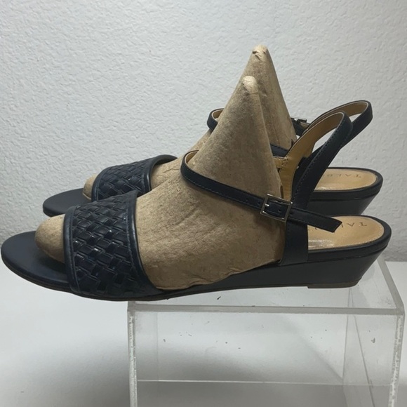 Talbots Capri Woven Leather Wedge Sandals Navy 9.5 - Picture 7 of 8